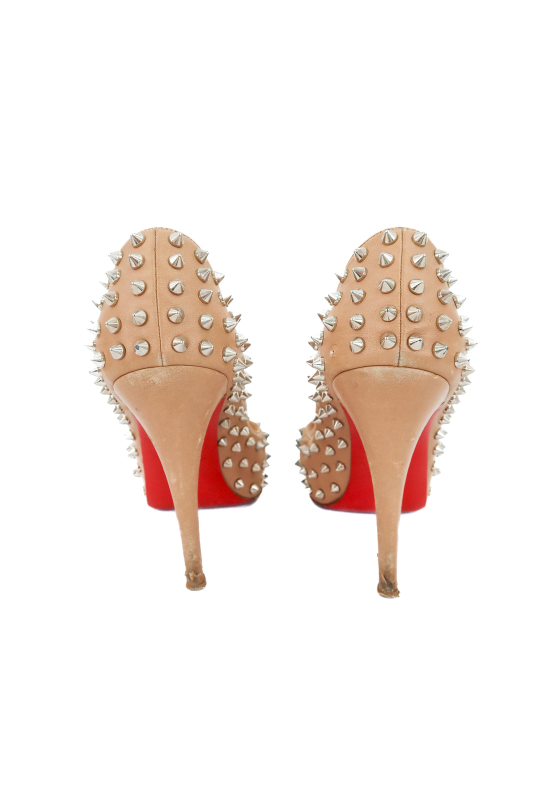 christian louboutin ariella nude studded peep toe heels (38; retail $995)