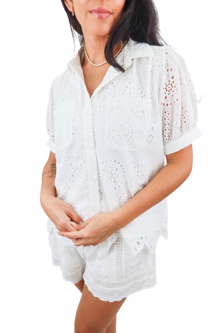 Jodifl white eyelet short sleeve blouse NWT (S)