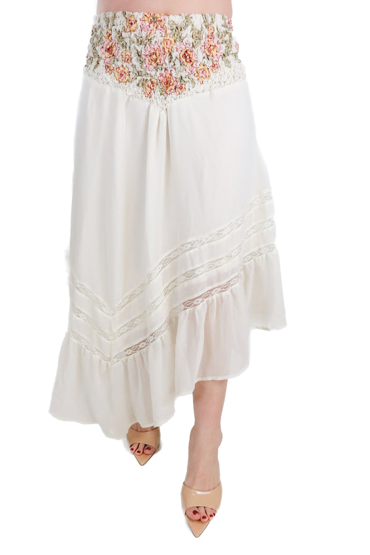 Free People Cream Floral Waist Assymetical Skirt (S; retail $78)