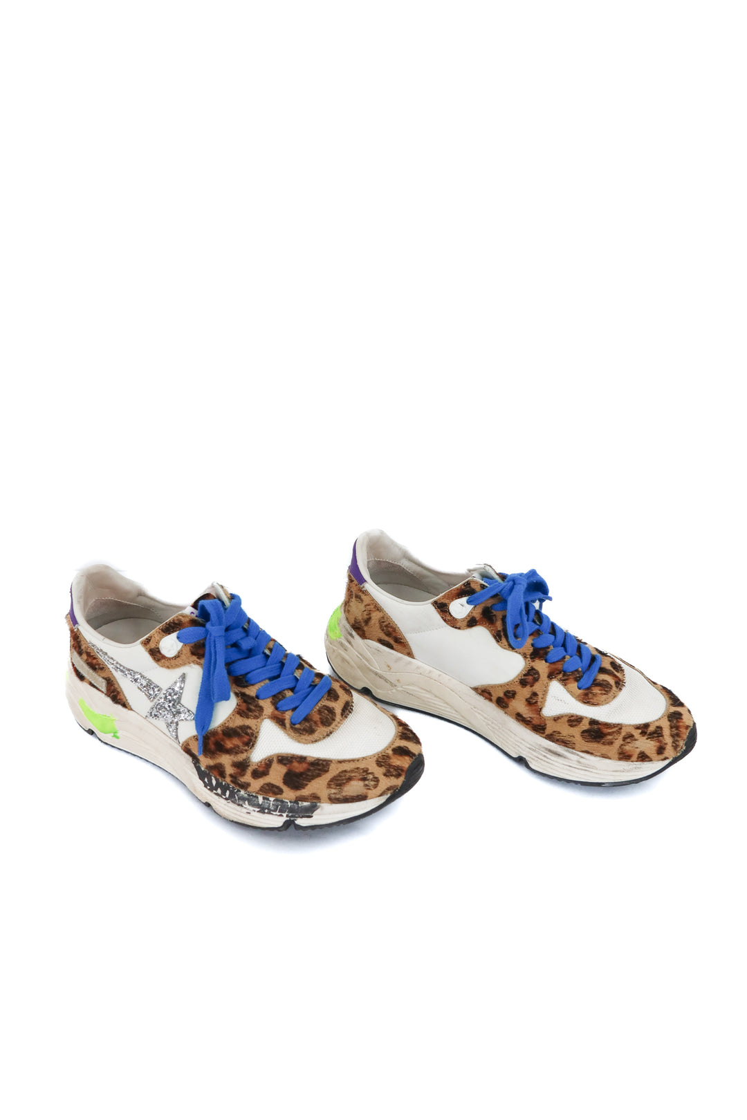 golden goose white/leopard/silver star running sole sneakers (37; retail $790)