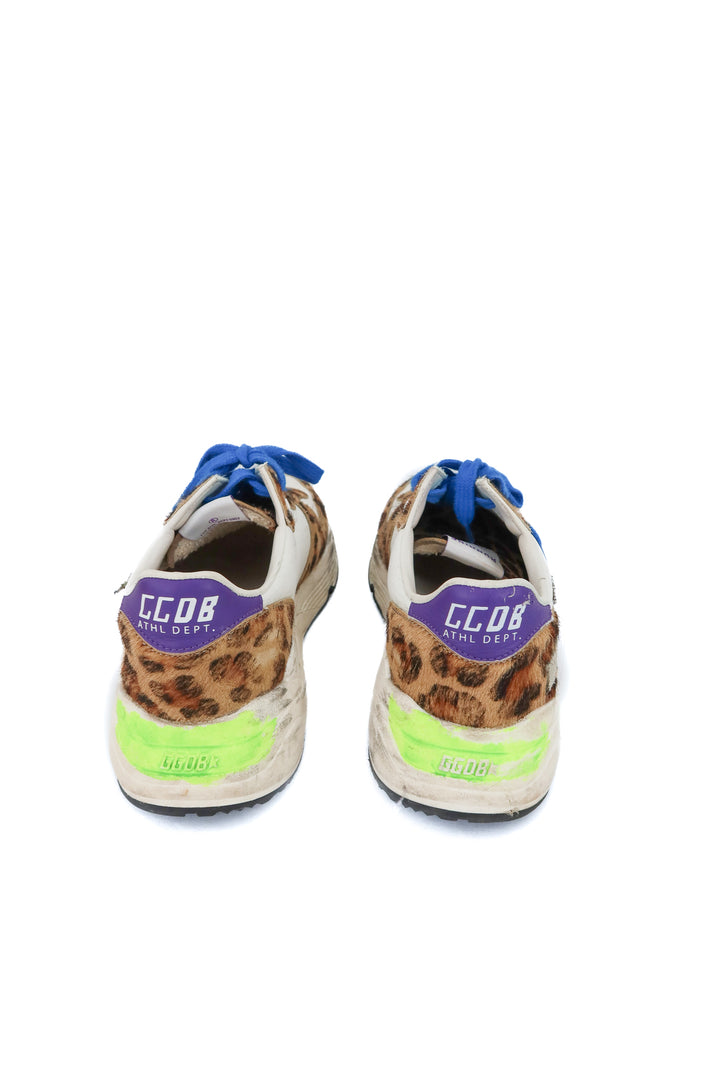 golden goose white/leopard/silver star running sole sneakers (37; retail $790)