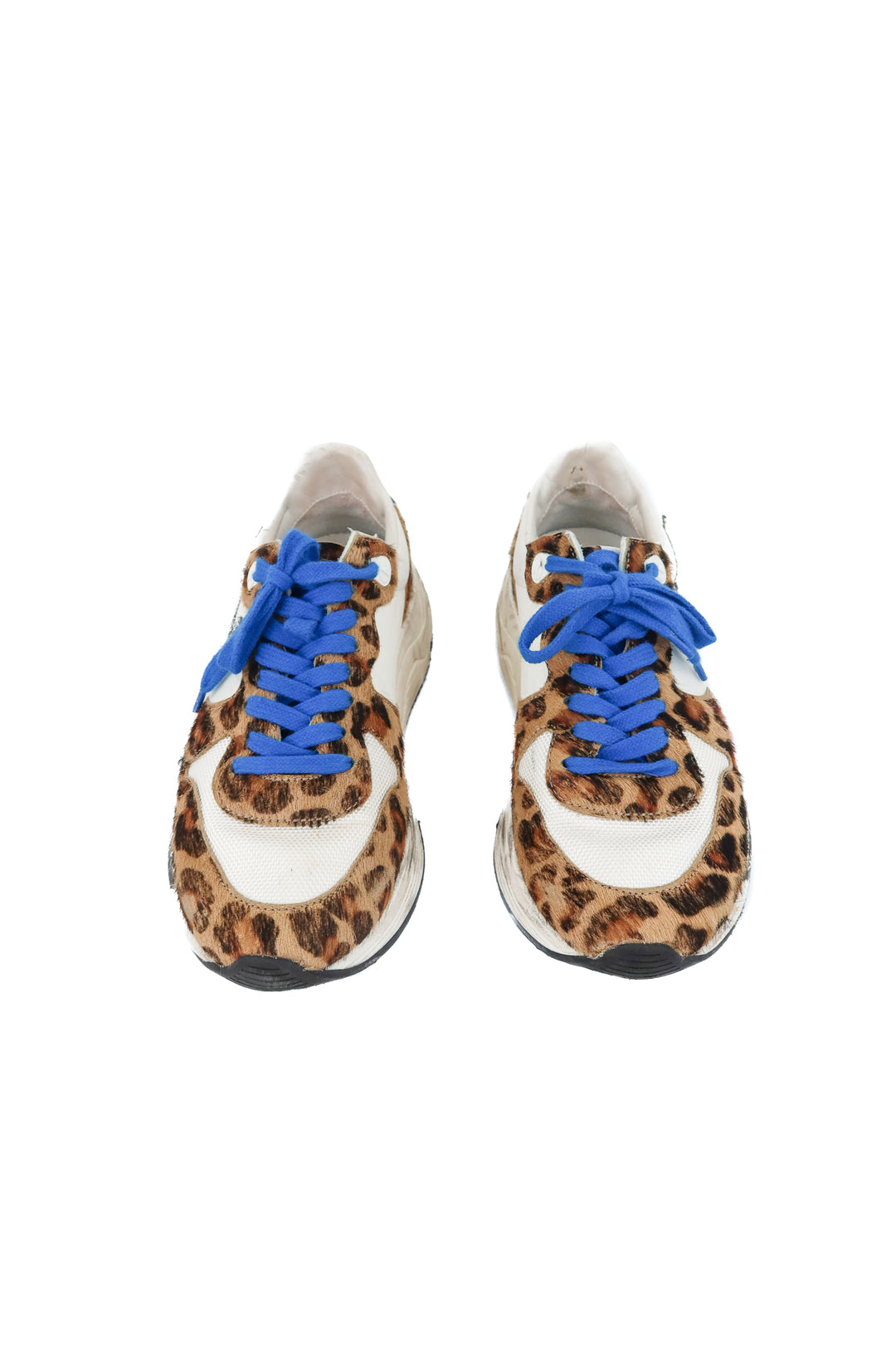 golden goose white/leopard/silver star running sole sneakers (37; retail $790)