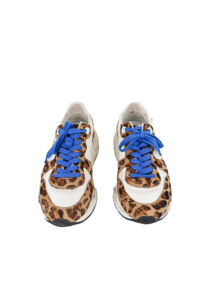 golden goose white/leopard/silver star running sole sneakers (37; retail $790)
