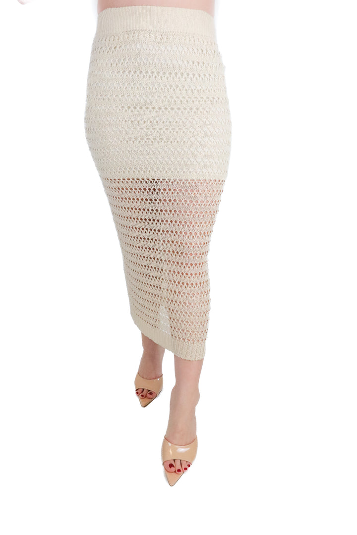Blu Pepper Ivory Crochet Knit Maxi Skirt (S; retail $58)
