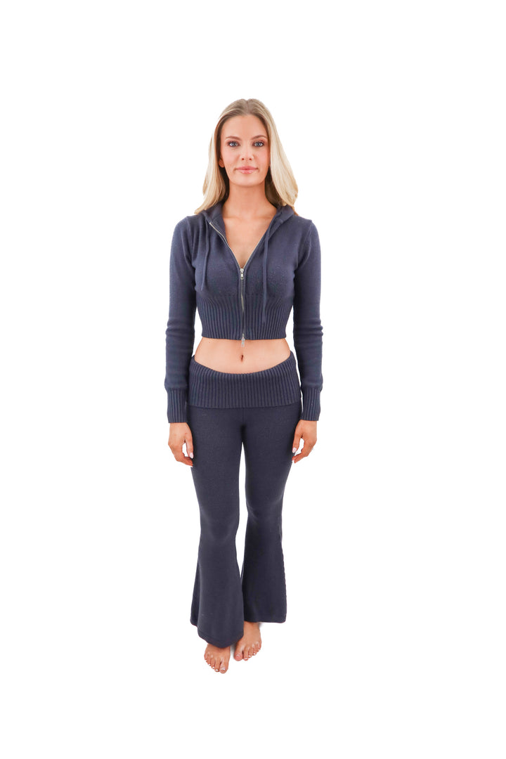 edikted blue knit hoodie and pants set (xs/s; retail $121)