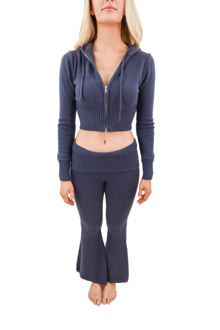 edikted blue knit hoodie and pants set (xs/s; retail $121)