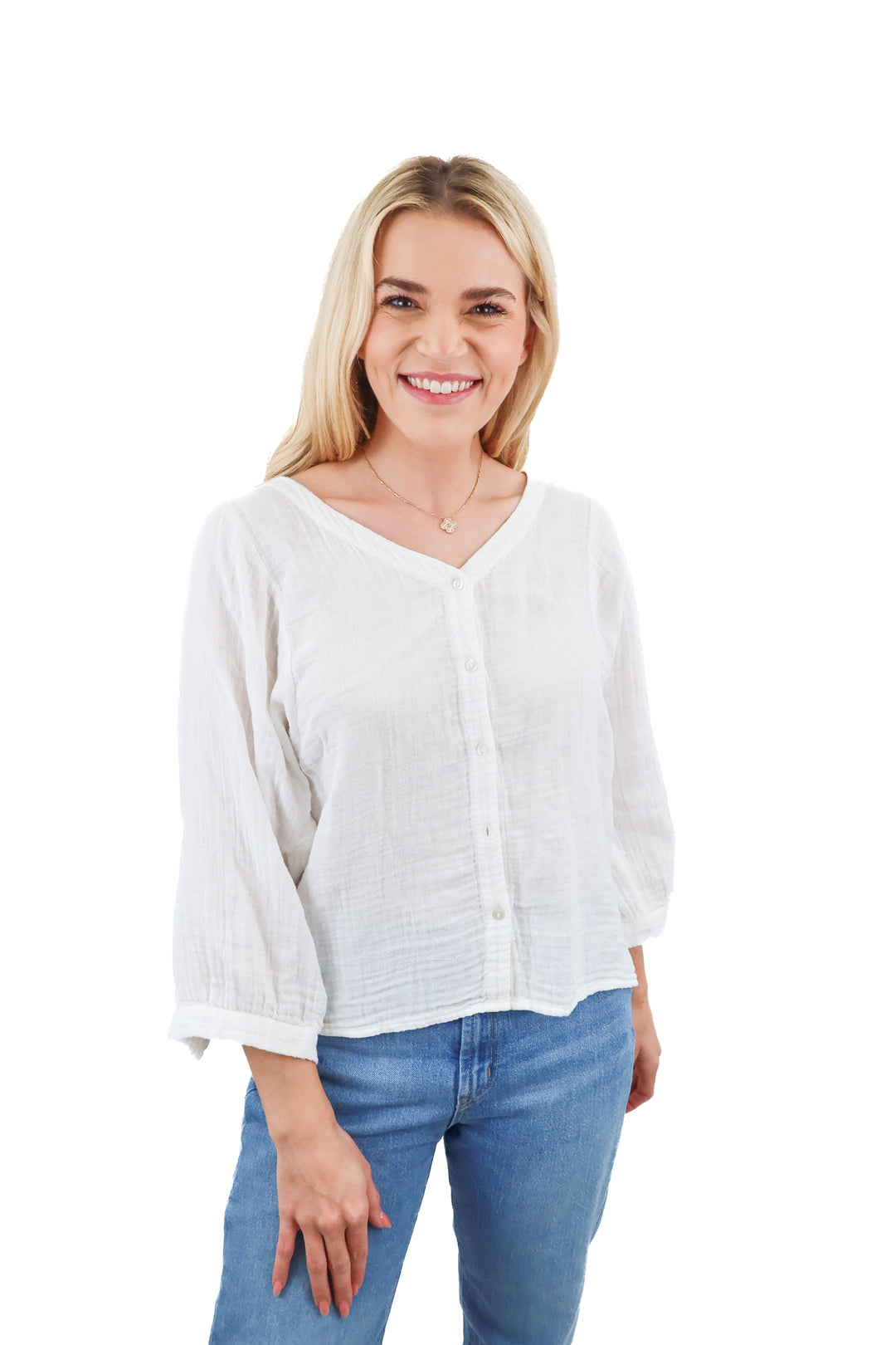 Able white gauzy 3/4 sleeves top (S)