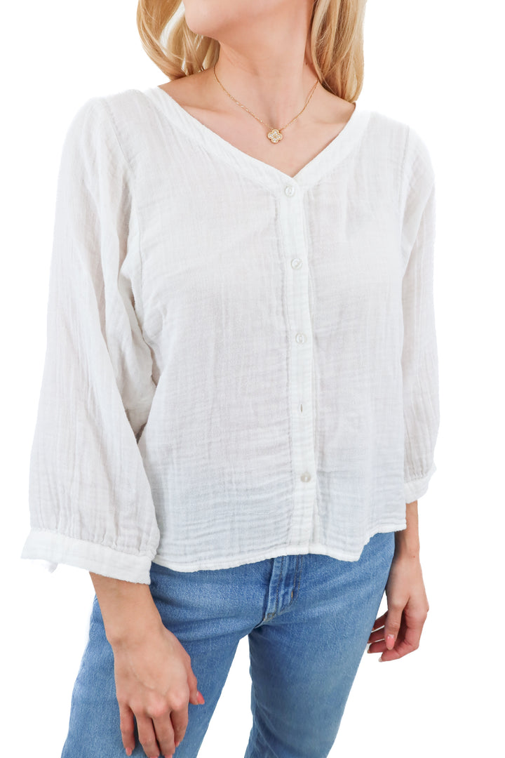 Able white gauzy 3/4 sleeves top (S)
