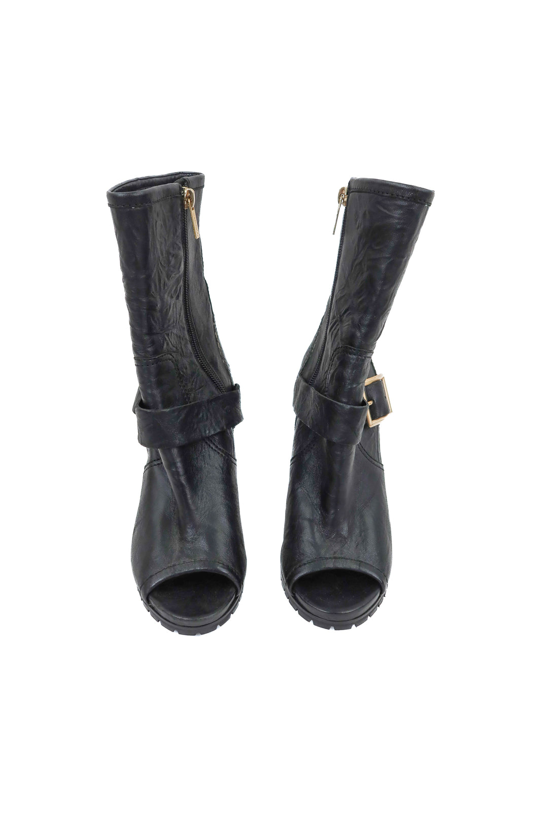 jimmy choo black leather buckle booties (37.5)