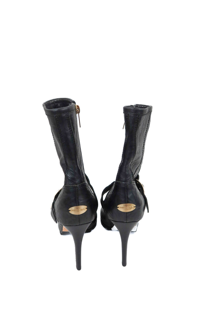 jimmy choo black leather buckle booties (37.5)