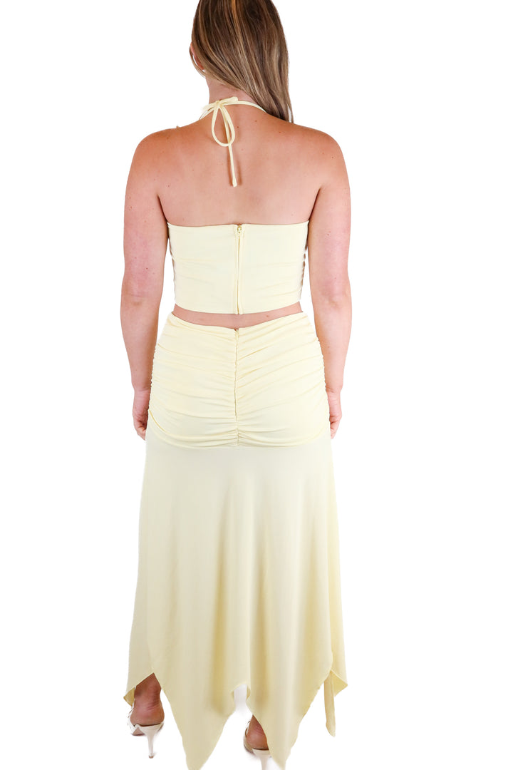 Lovers and Friends Butter Yellow Cowl Neck Top & Skirt Set NWT (M)