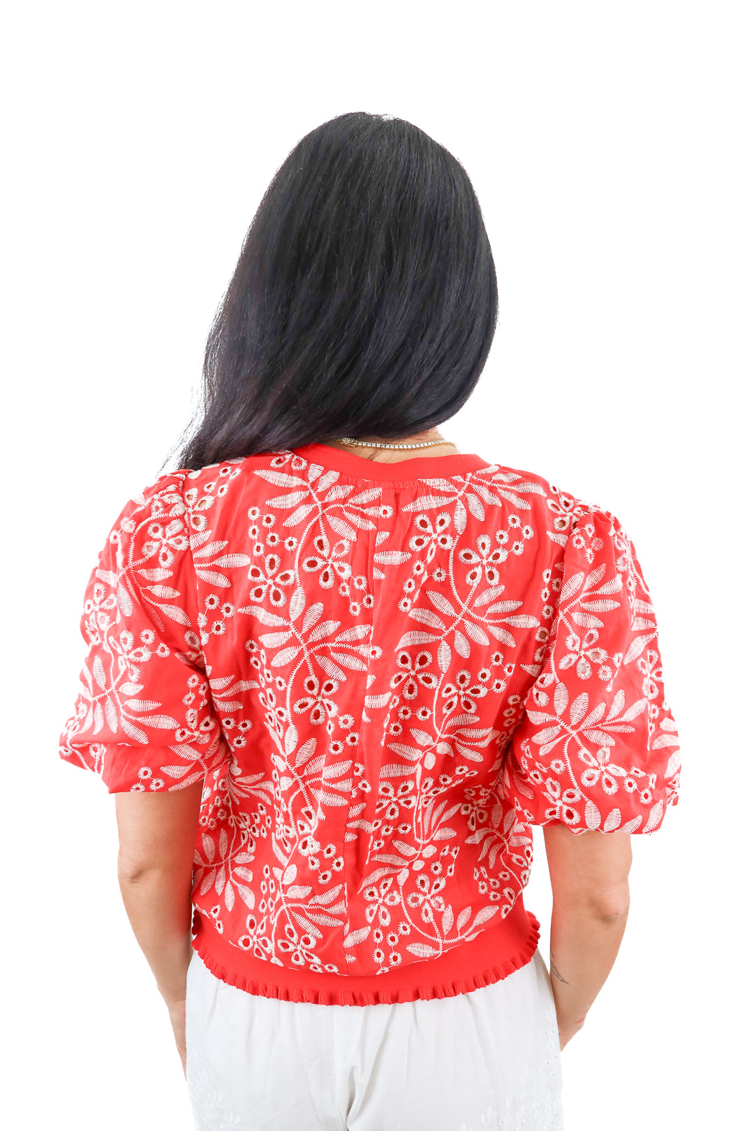 Voy red eyelet top NWT (S; retail $58)