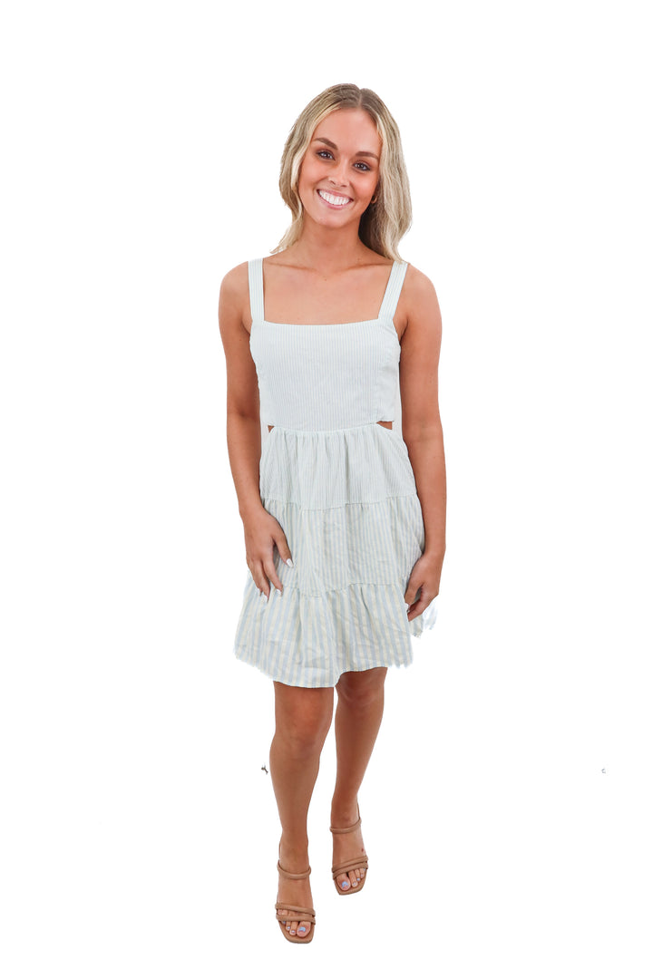 Heartloom blue and white striped linen dress (S)