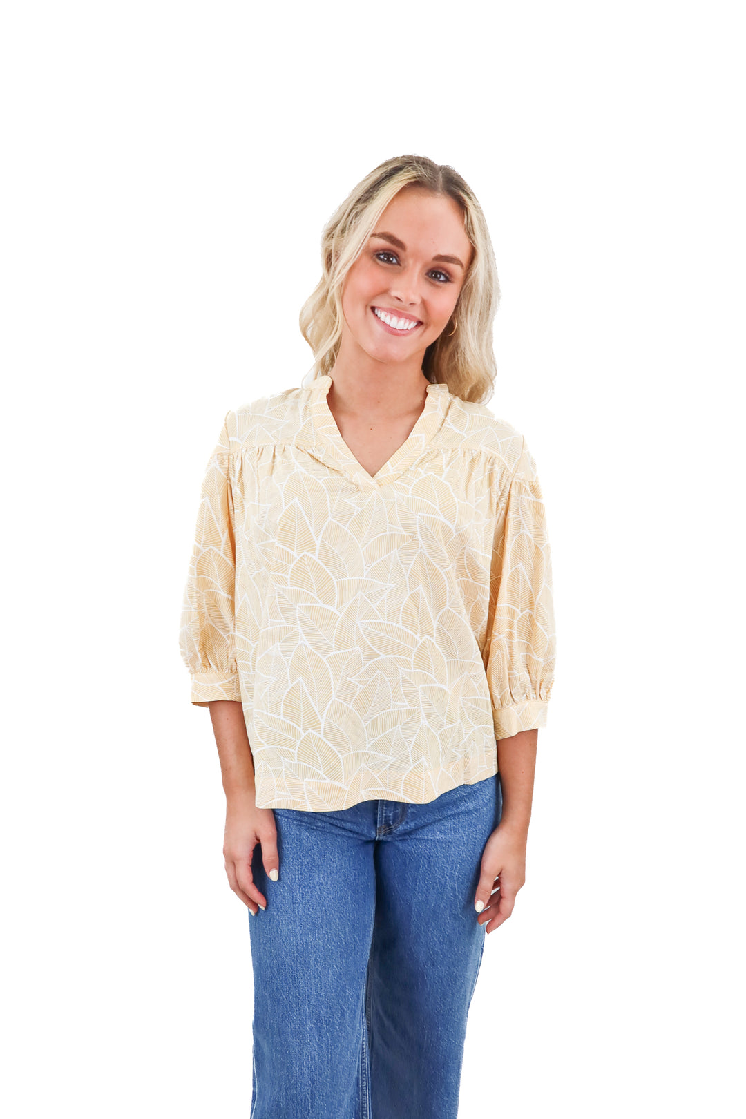 Pinch yellow patterned top NWT (XS; retail $78)