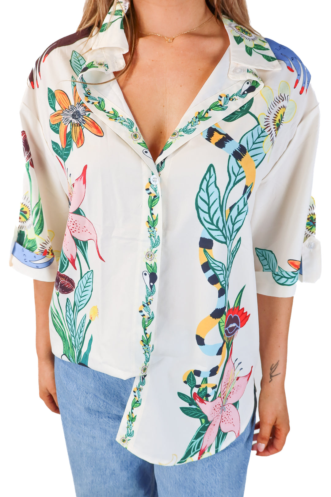 white tropical button up (L)