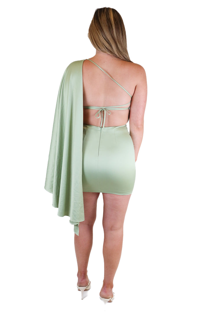 Michael Costello x Revolve Sage Green Cape Mini Dress NWT (XS; retail $218)