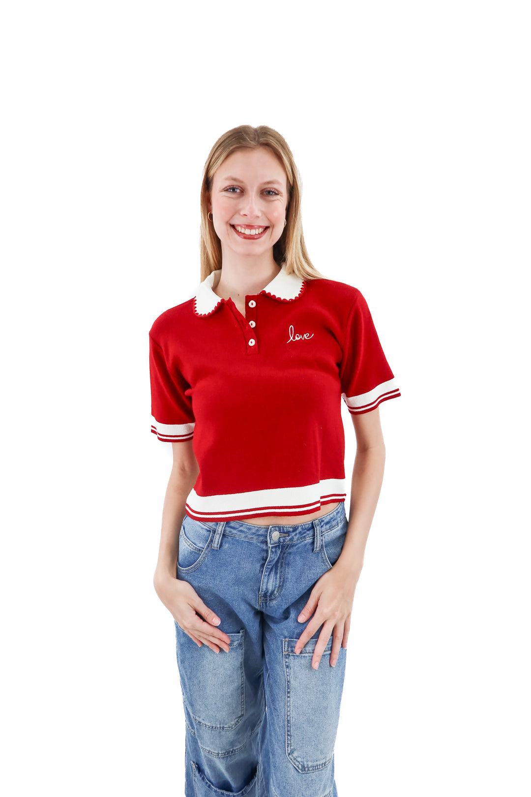 dress to rio de janeiro red short sleeve sweater (s; retail $109)