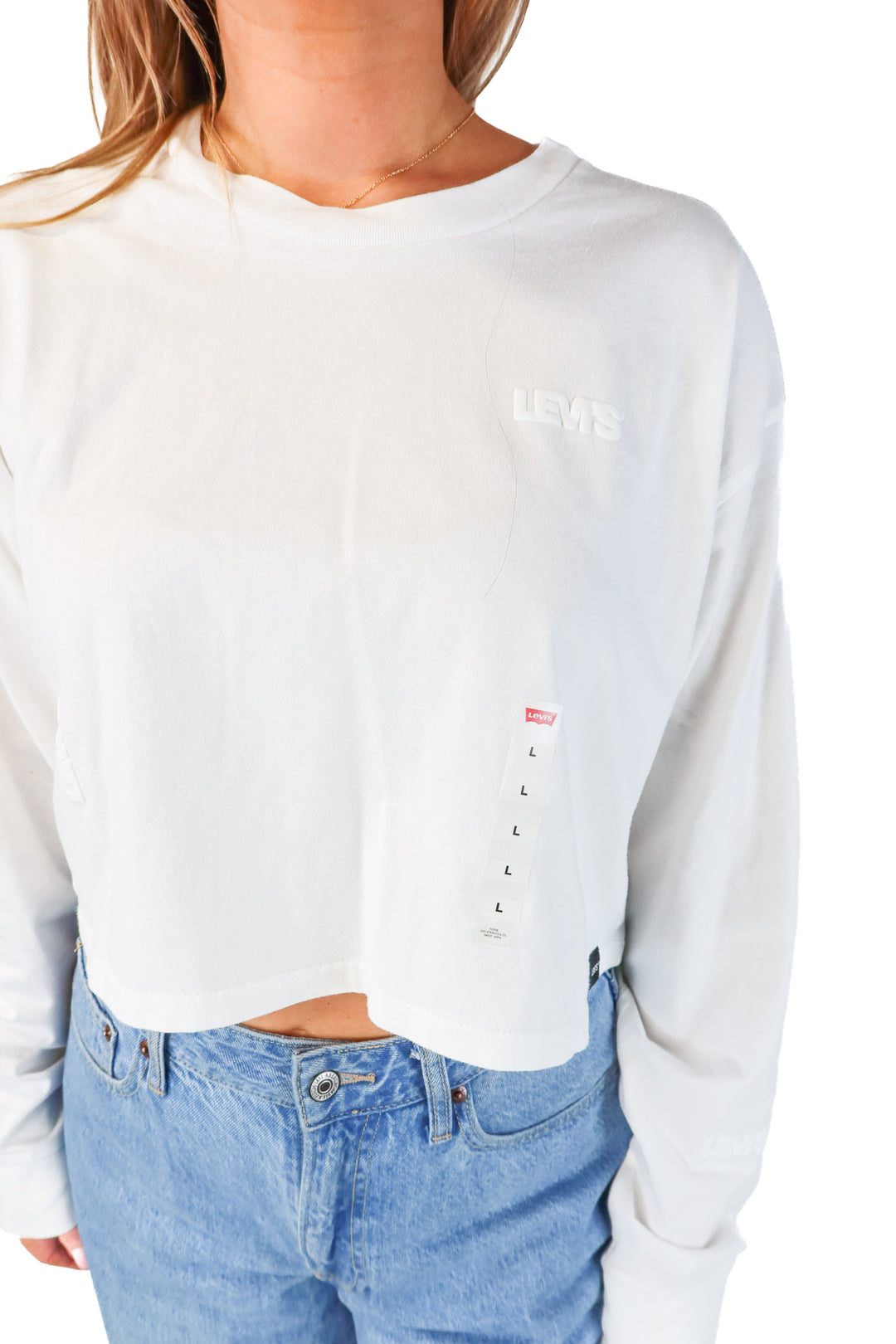SOLD: levis white cropped long sleeve top NWT (L; retail $30)