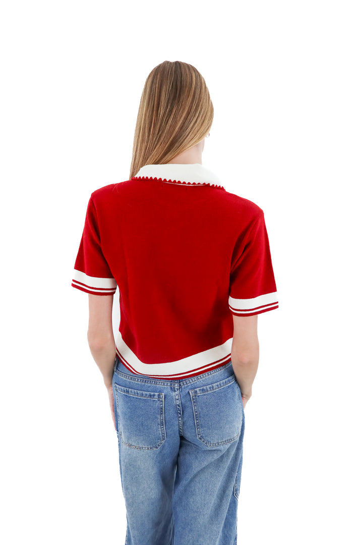 dress to rio de janeiro red short sleeve sweater (s; retail $109)