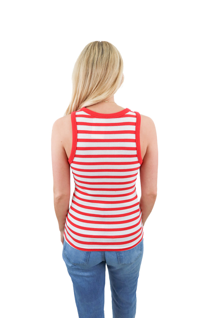 a new day red white ribbed tank top (M; retail $20)
