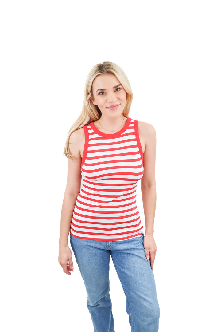 a new day red white ribbed tank top (M; retail $20)