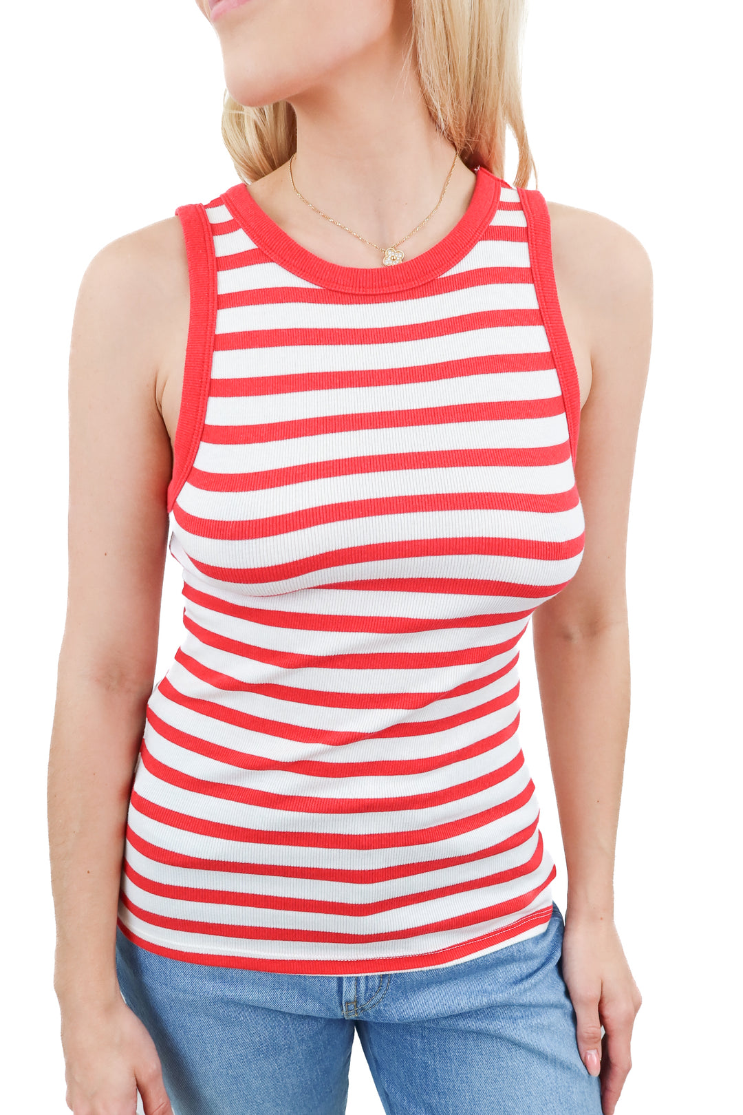 a new day red white ribbed tank top (M; retail $20)