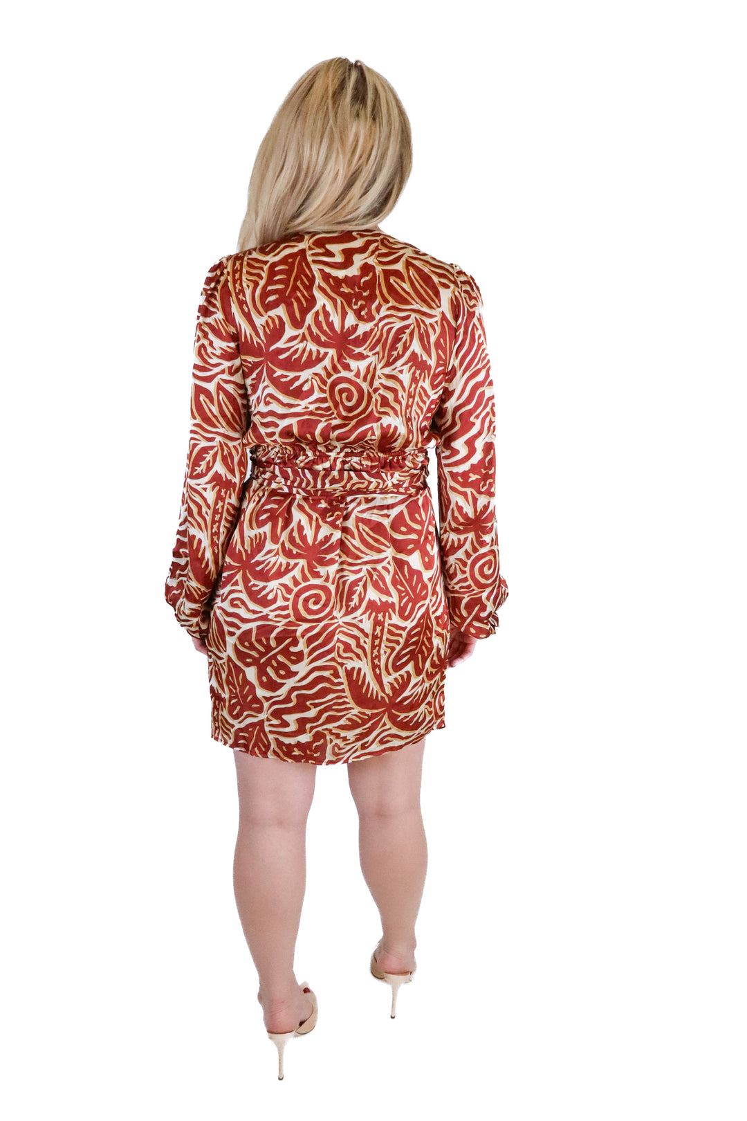 vici maroon printed deep v dress (m)