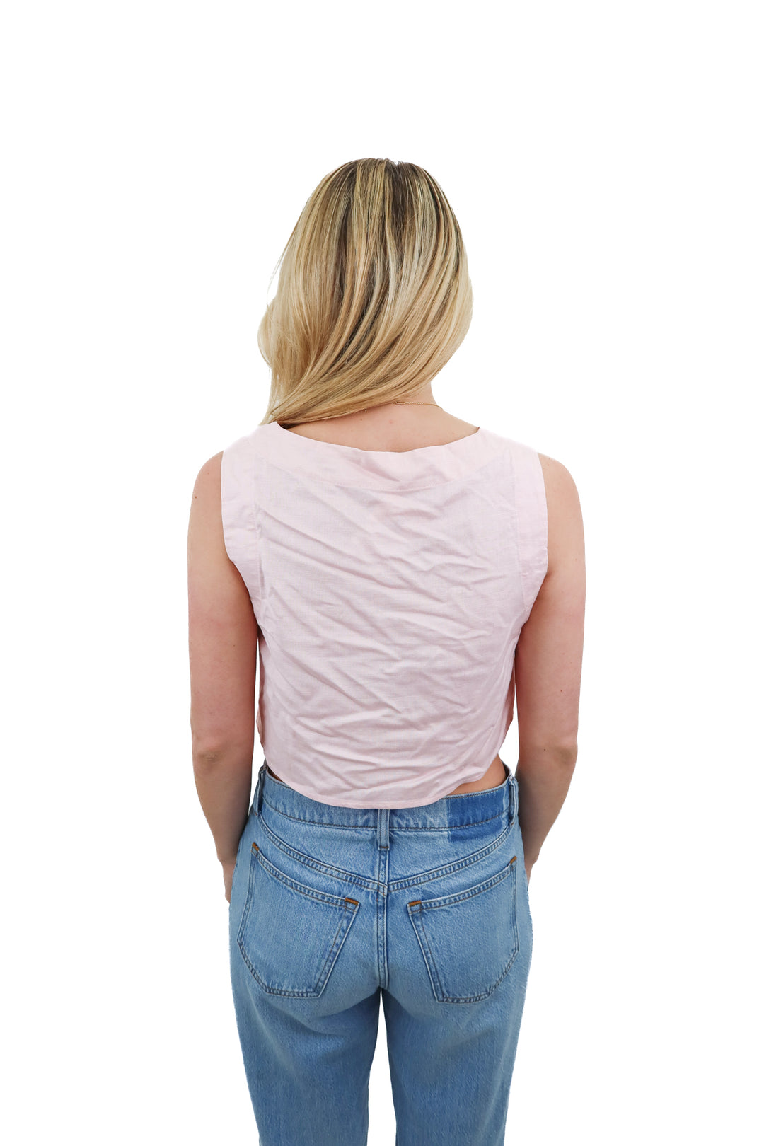 MABEL pink crop linen top (S; retail $45)