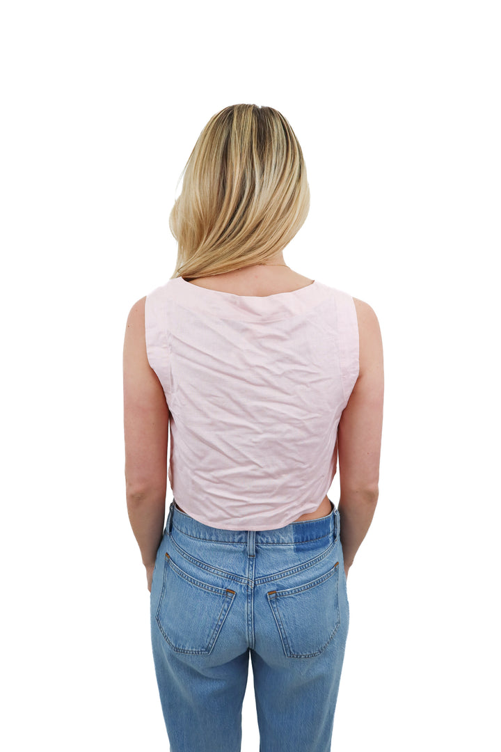 MABEL pink crop linen top (S; retail $45)