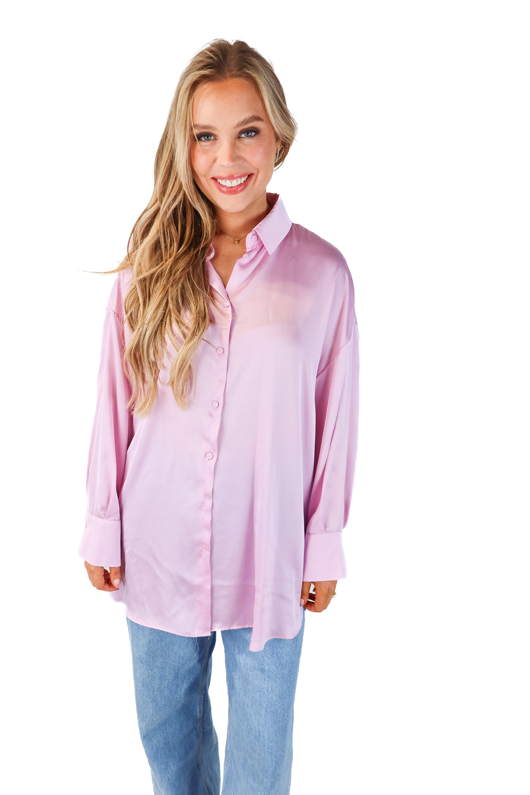 zara purple satin button up (L)
