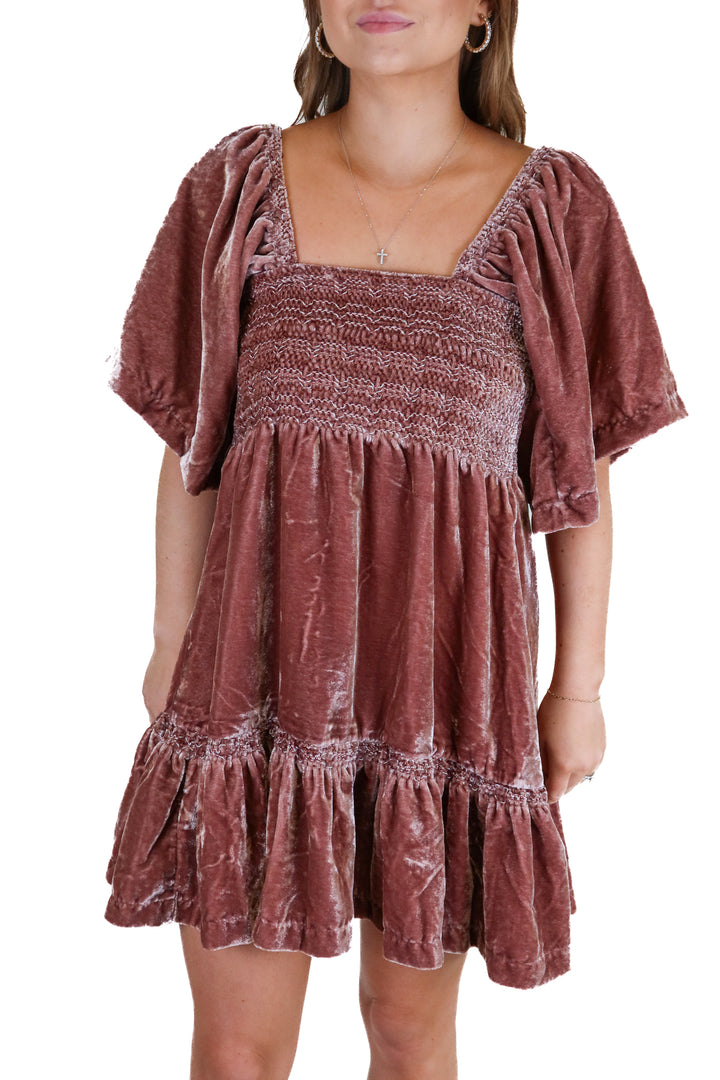 free people rose velvet mini dress NWT (xs; retail $168)