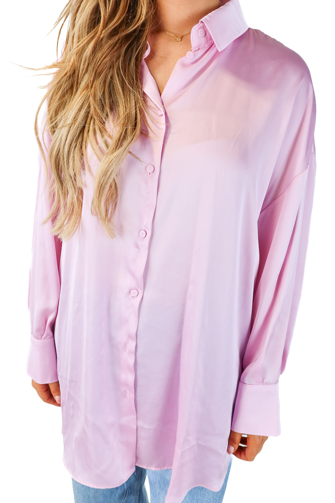 zara purple satin button up (L)