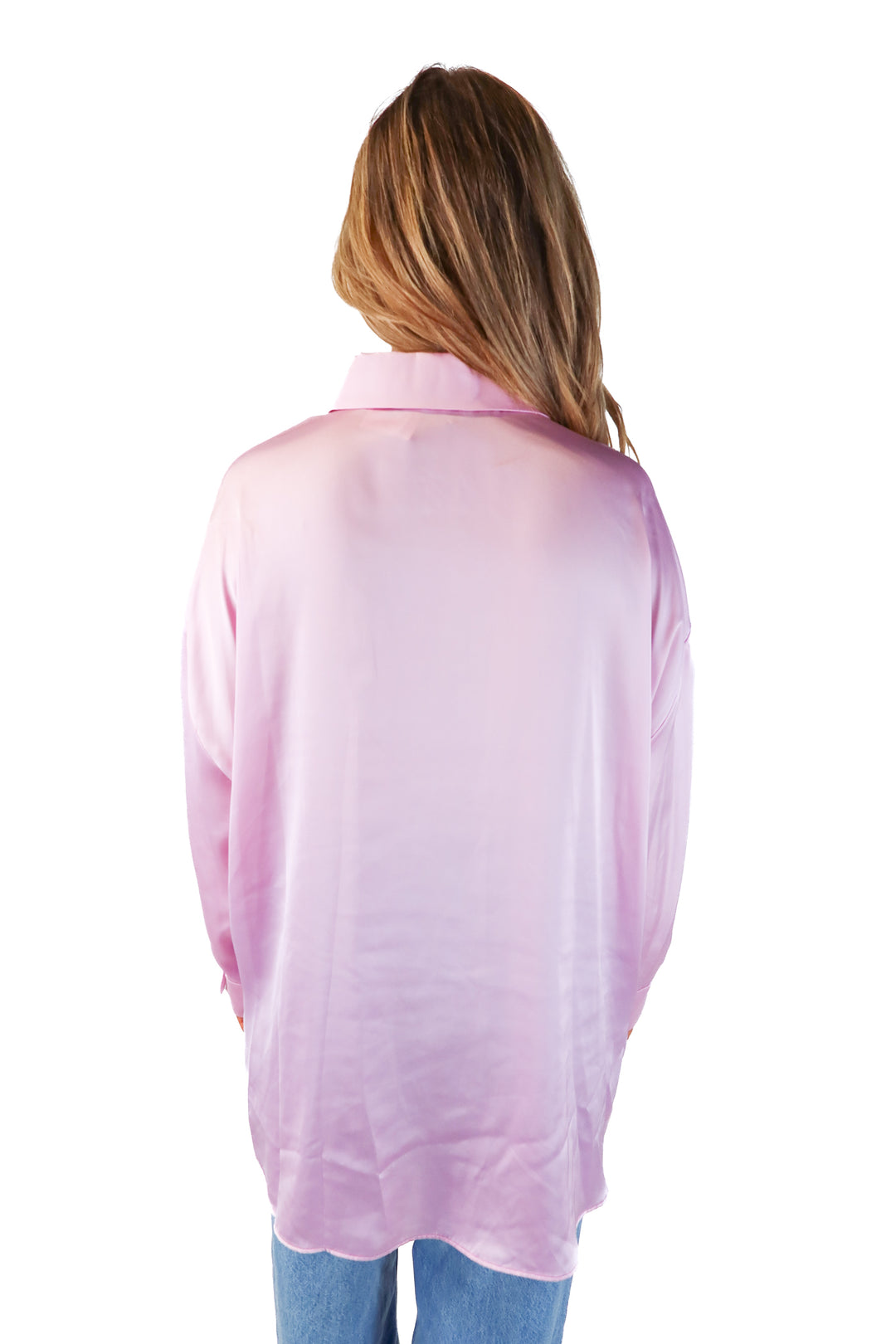 zara purple satin button up (L)