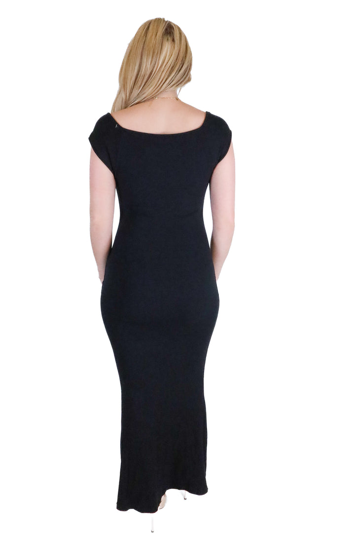 Pumiey Black Ribbed Sweetheart Neckline Maxi Dress (M; retail $44)