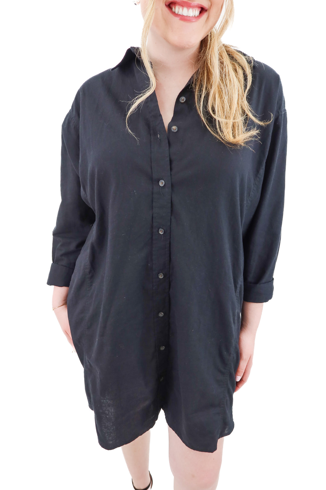 universal thread black button up dress (l; retail $35)