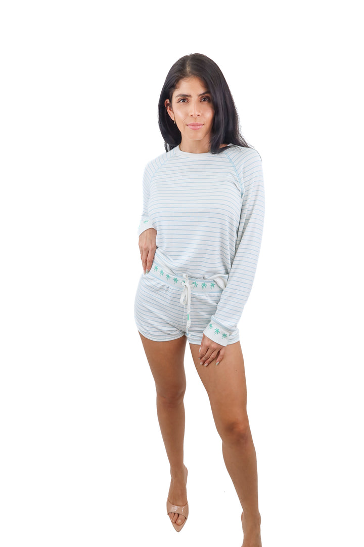 PJ Salvage white blue stripe pajama short set (S; retail $142)