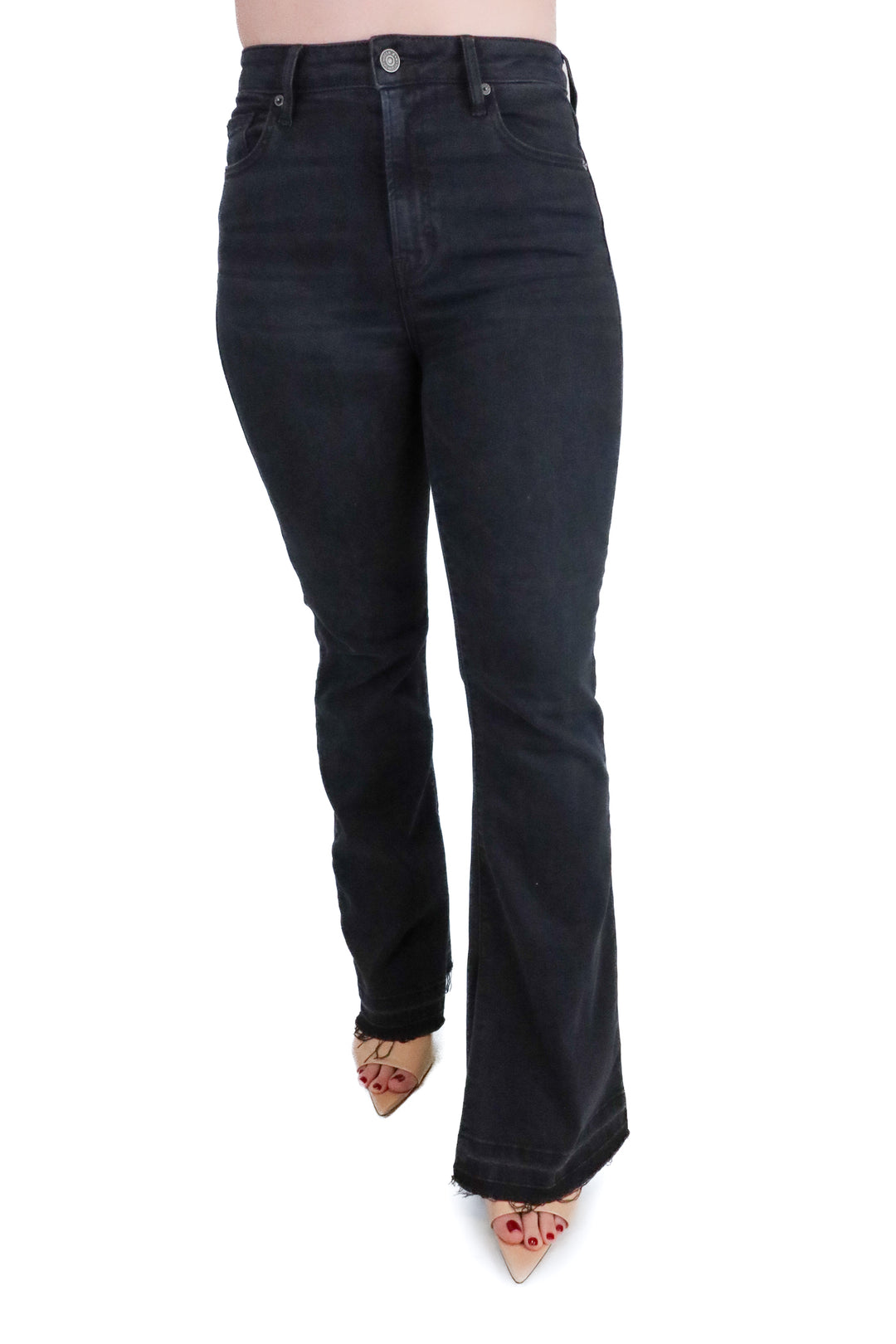Hidden Black Flare Leg Raw Hem Jeans (28)