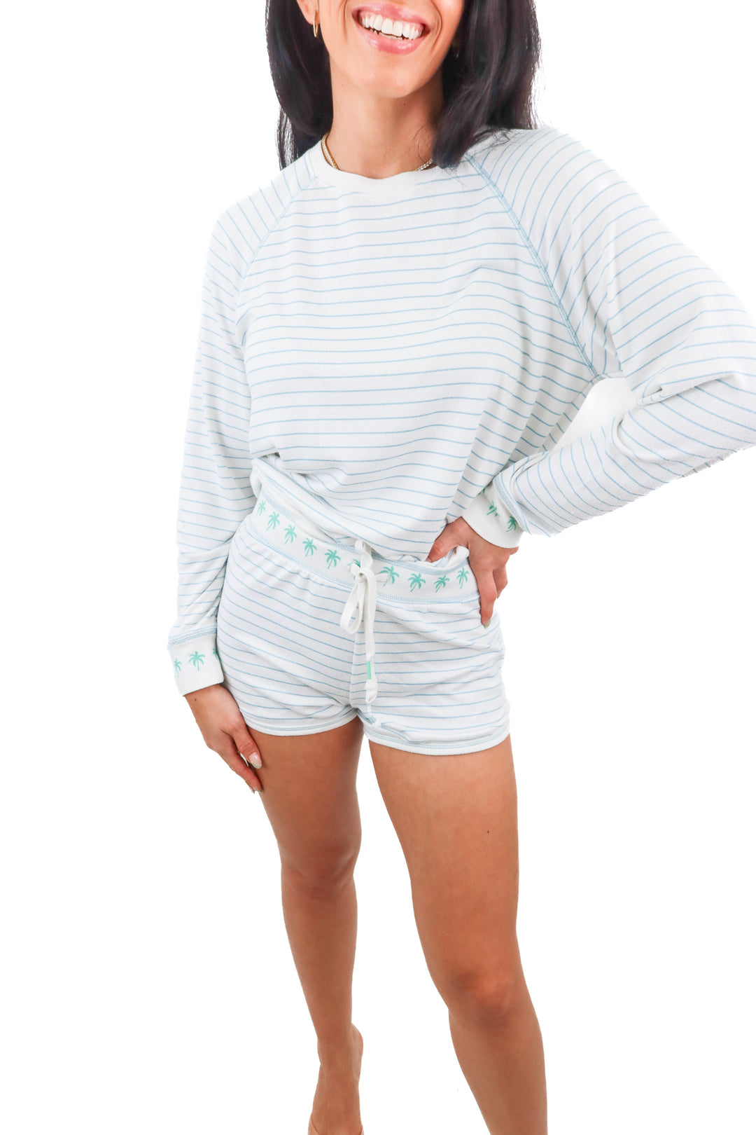PJ Salvage white blue stripe pajama short set (S; retail $142)