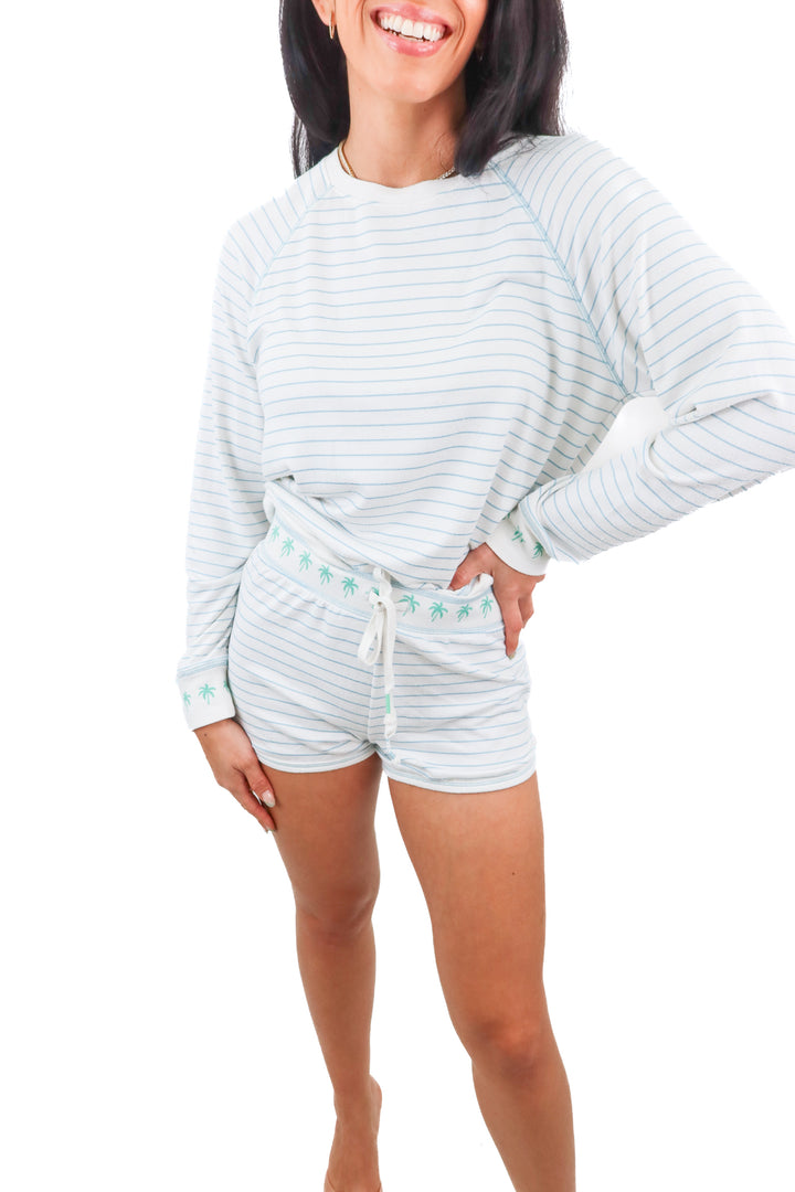 PJ Salvage white blue stripe pajama short set (S; retail $142)
