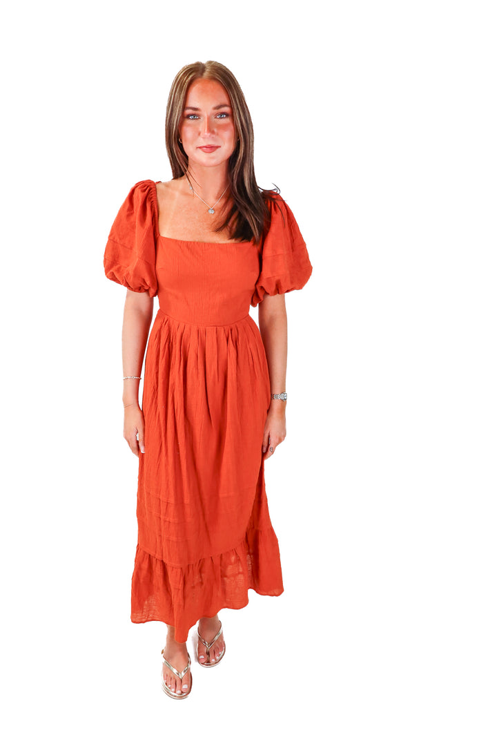ASTR burnt orange midi dress (s; retail $138)