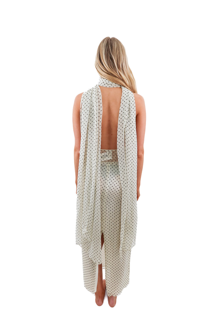 helsa white with black dots scarf dress (xs; retail $398)