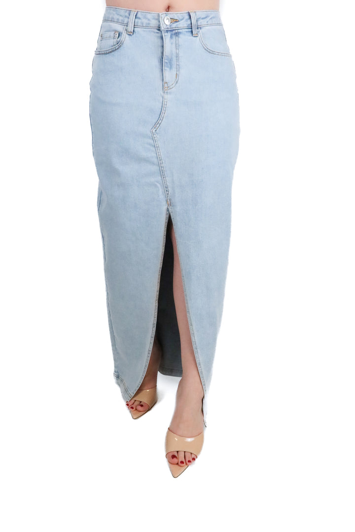Princess Polly Light Wash Denim Maxi Skirt (4)