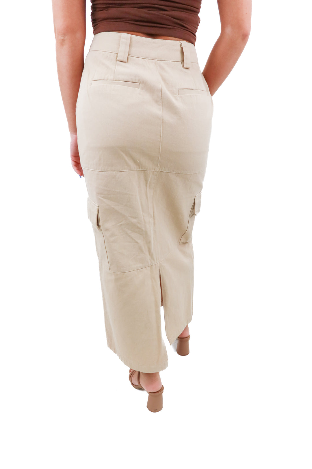 by.dyln tan cargo maxi skirt (xs; retail $85)