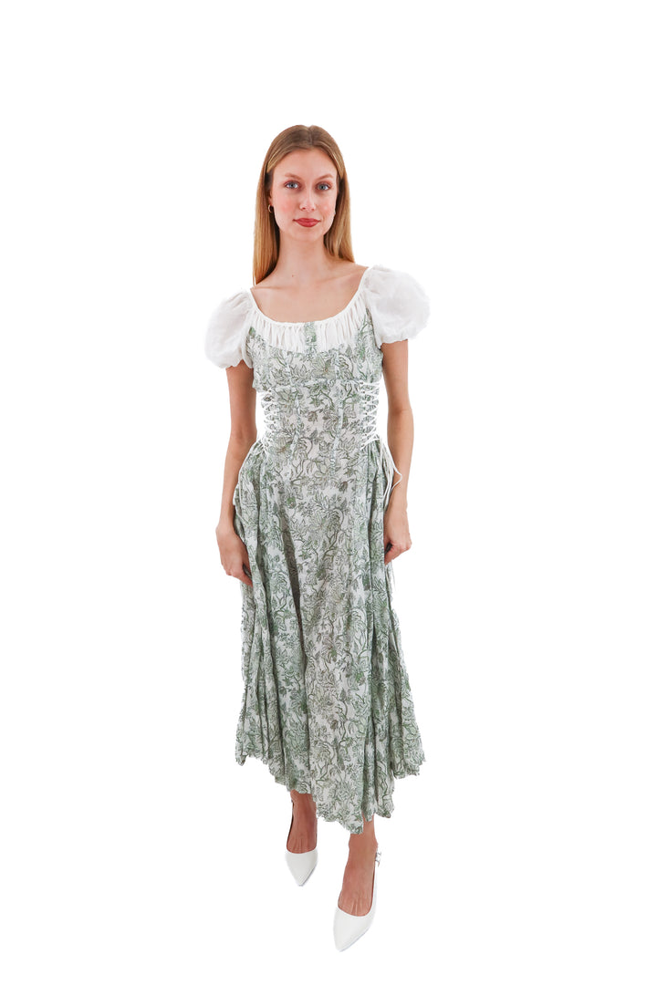 comfort first classy always green patterned dress (s)