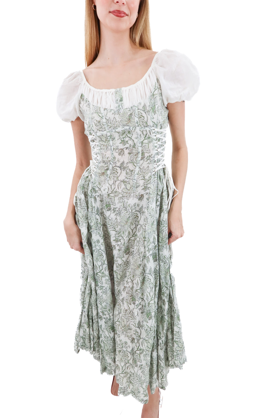 comfort first classy always green patterned dress (s)