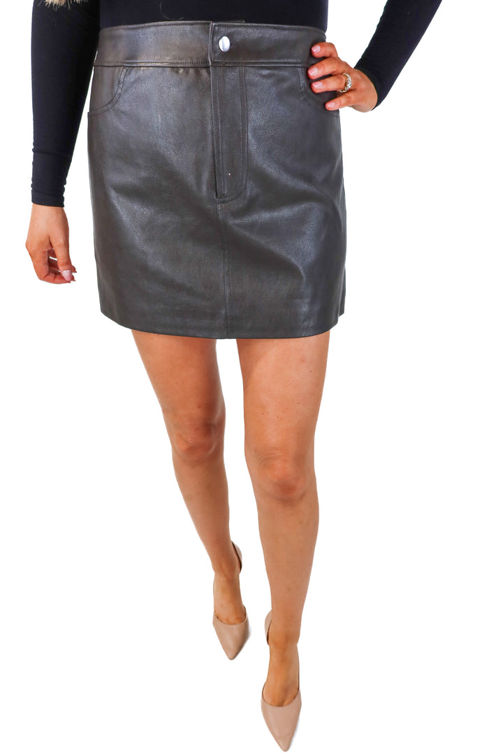 wayf brown vegan leather skirt NWT (m; retails $79)