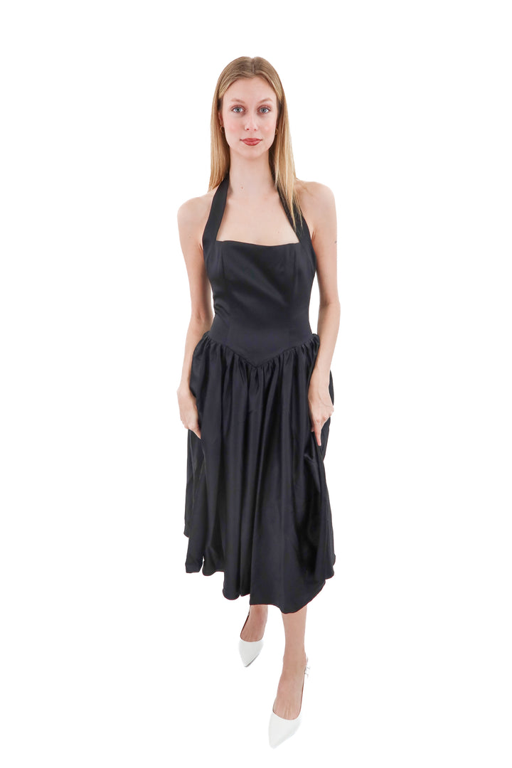 leau black midi dress nwt (m; retail $205)