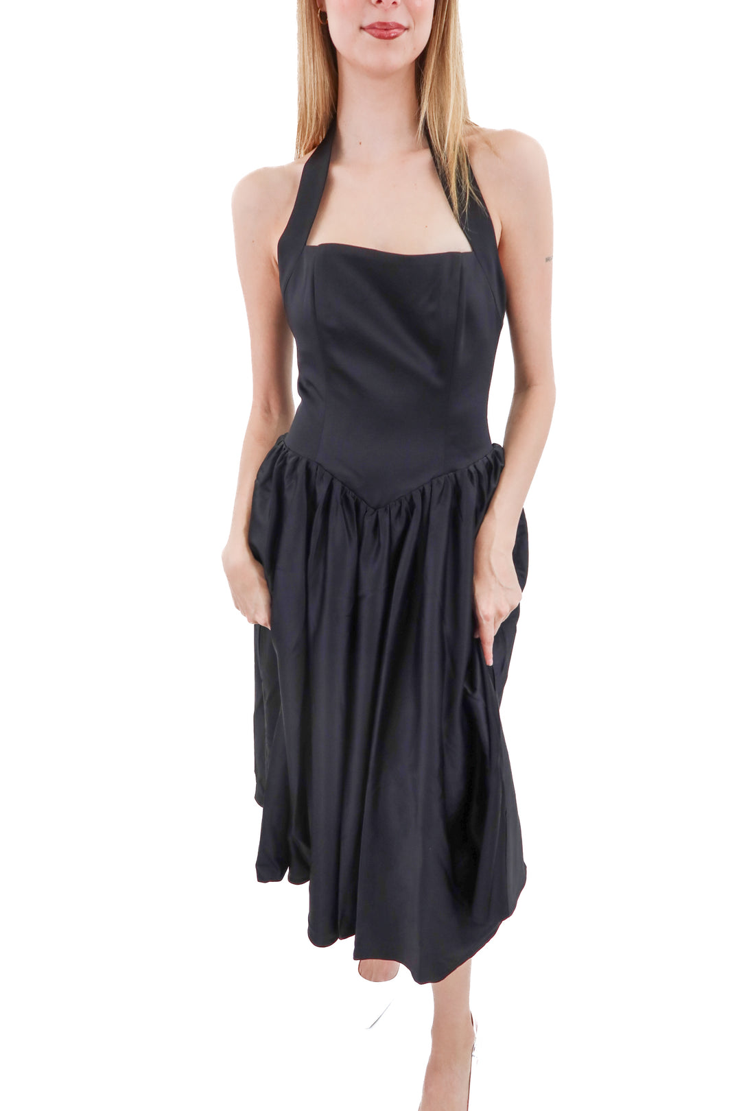 leau black midi dress nwt (m; retail $205)