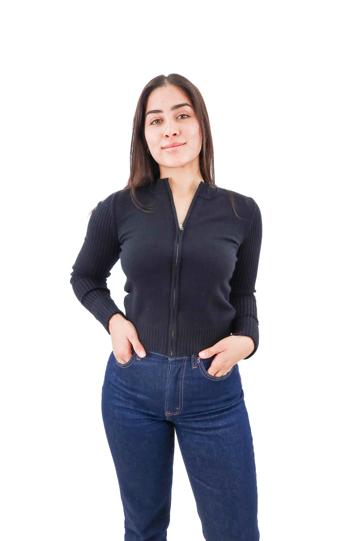 superdown black full zip knit long sleeve top nwt (xs)