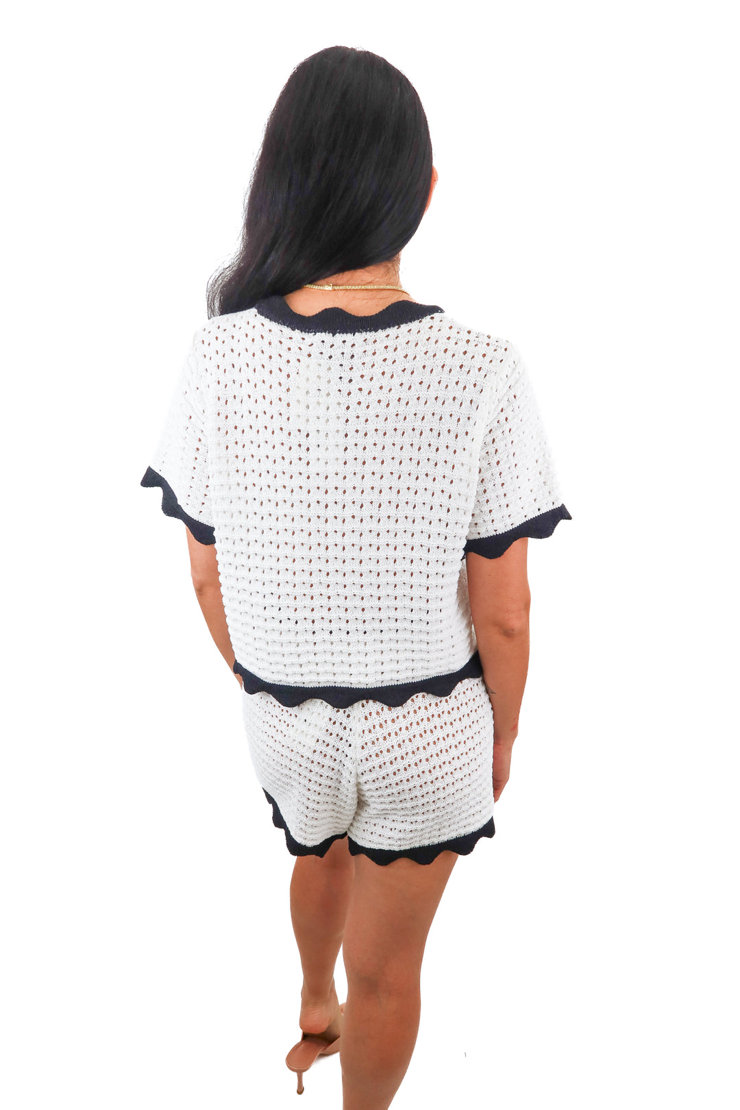 Cupshe black white crochet 2pc short set